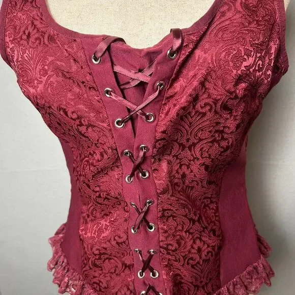 Scarlet Darkness Steampunk Corset Whimsigoth Fairy Renaissance Cosplay Large - Picture 2 of 7